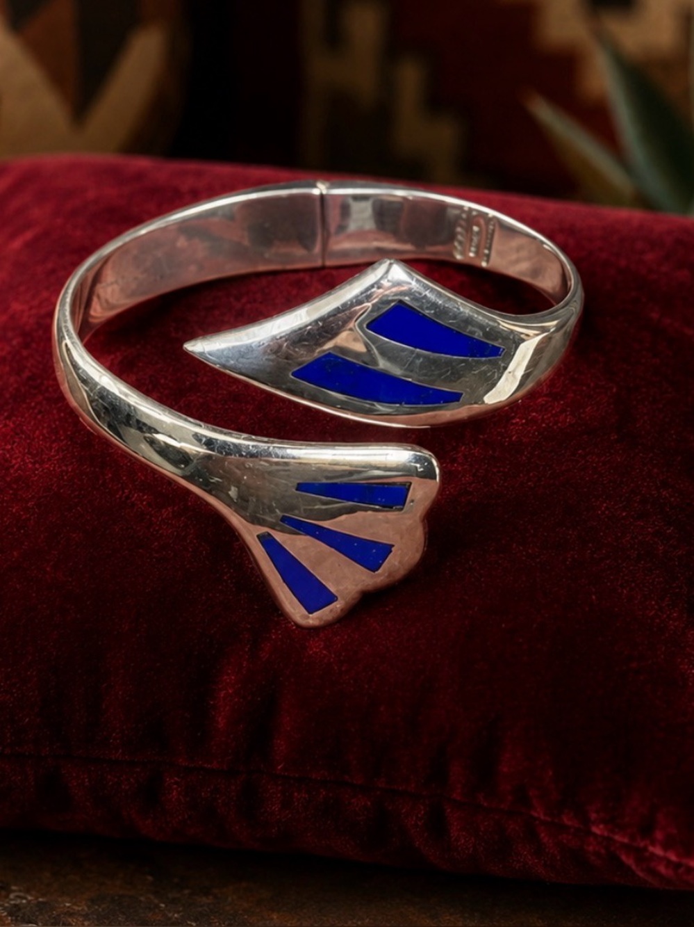Cuff TAXCO 950 Sterling Silver Blue Enamel Vintage Southwestern Bracelet